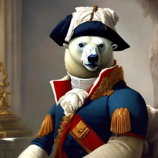 Prompt: Napoleon Bonaparte as a polar bear