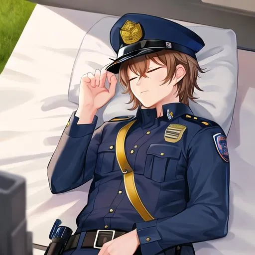 Prompt: Caleb as a police officer sleeping