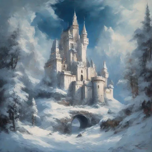 Prompt: The Castle of Eternal Snow, masterpiece, best quality, in contemporary art style