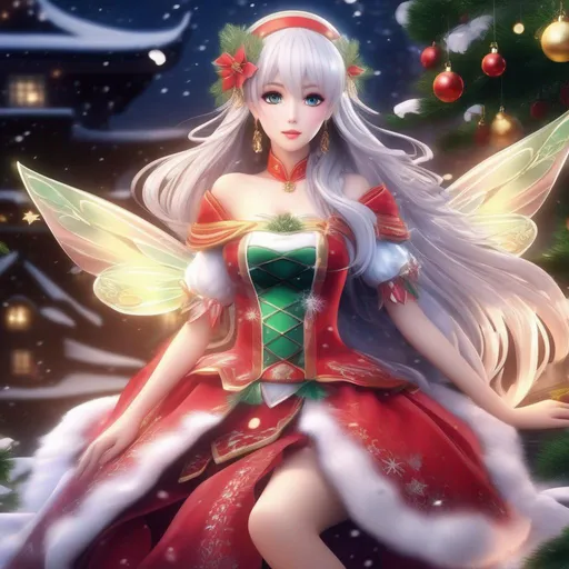 Prompt: 3d anime woman and beautiful pretty art 4k full HD Christmas fairy