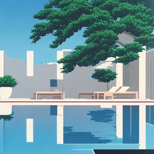 Prompt: Poolside in style of Hiroshi Nagai painting