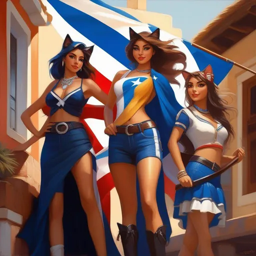 Prompt: Uruguayan catgirls, Uruguayan flag, cartoony style, extremely detailed painting by Greg Rutkowski and by Henry Justice Ford and by Steve Henderson 