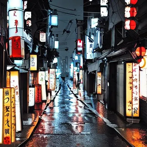 Dark street Year 2077 Raining Japanese | OpenArt