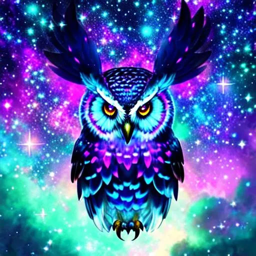 Prompt: OWL INK PASTEL, galaxy overlay full of stars, beautiful d&d portrait,  dark fantasy,  detailed,  realistic fur,  digital portrait,  intricate fur, dark fantasy, dark art, fiverr dnd character,  wlop,  artstation,  hd,  hyperdetailed, pawtrait,  beautiful pet portrait,  hd vector,  realistic and natural,  cosmic sky,  detailed,  nature,  8k fantasy by john stephens,  galen rowell,  david muench,  james mccarthy,  hirō isono,  surrealism,  elements by nasa,  magical,  detailed,  alien plants,  gloss,  punkcore artistic , beautiful, fantasy art, ink punk style, ink scattered, steam punk, pastel, rainbow, color punk, grunge, splattercore, rainbow pastel fur, heavy ink outline, sketchy, stars, glitter, galaxy overlay, PASTEL