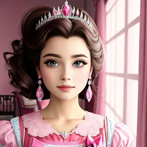 Prompt:  princess wearing pink, facial closeup