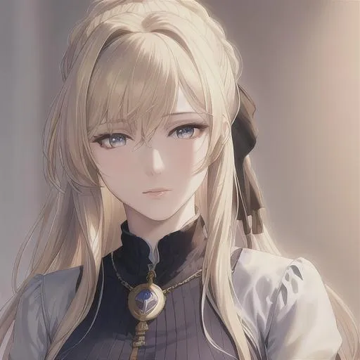 Prompt: sargent style, renaissance style, high contrast, realistic portrait, anime style, violet evergarden, blonde, girl, high resolution, highly detailed, masterpiece