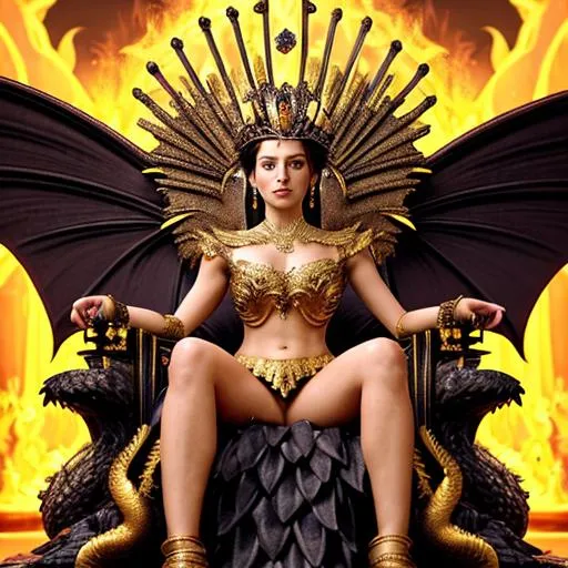 Prompt: As you approach the throne, the scent of smoldering embers fills your nostrils, and the ground beneath your feet trembles with each powerful beat of her wings. In front of you, sitting on her throne of gold and jewels, is the Dragon Queen herself. Her scales glimmer in the light, and her eyes seem to pierce right through you. She is surrounded by her loyal subjects, all waiting to hear her next command. But for now, she turns her attention to you. "What brings you before me?" she asks in a voice that rumbles like thunder. "Speak quickly, for my patience wears thin."