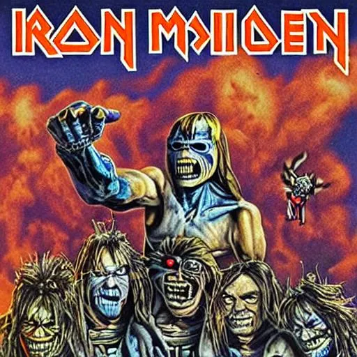 Prompt: iron maiden 80s album cover