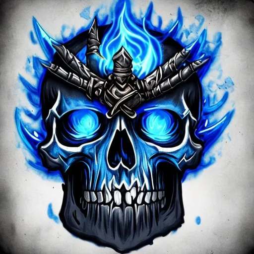 Prompt: Hard as nails skull with blue flames
