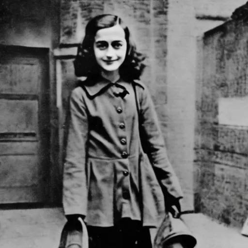 Prompt: anne frank wearing a 1943 german gestapo uniform