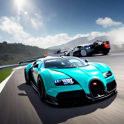 Prompt: a Bugatti racing a Lamborghini at high speed anime

 