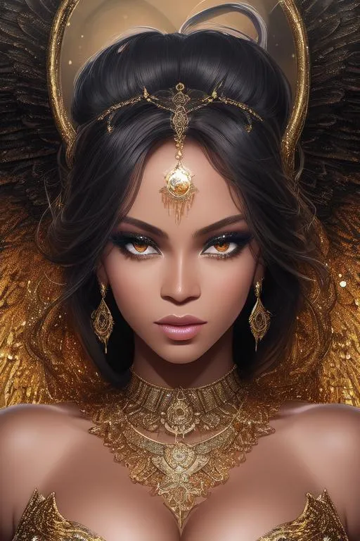 Prompt: splash art, by Greg rutkowski, hyper detailed perfect face (Beyoncé), beautiful kpop idol standing, full body, tattoos of snakes, wings, long legs, perfect body, high-resolution cute face, perfect proportions, pursed lips, intricate hyperdetailed long hair, light makeup, sparkling, Dark Skin, highly detailed, intricate hyperdetailed shining eyes, Elegant, ethereal, graceful, fantasy dnd, HDR, UHD, high res, 64k, cinematic lighting, special effects, hd octane render, professional photograph, studio lighting, trending on artstation