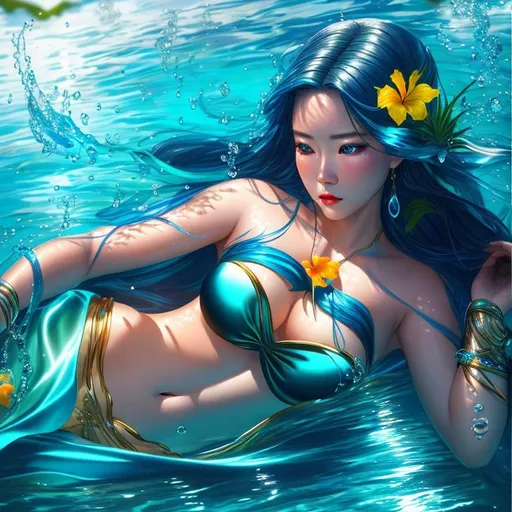 Prompt: Tropical Epic Beautiful Aquatic (Beautiful melancholy {goddess}female liquid satin}), hyper realistic, expansive oceanic background, hyper realistic, 8K --s99500