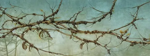 Prompt: Densely tangled forest branches  evocative, highly detailed. japanese Art ,  Symbolism, Ornamental, Brad Kunkle