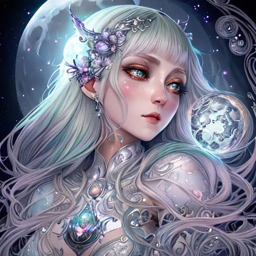 Beautiful moon goddess covered in nightly glow with... | OpenArt