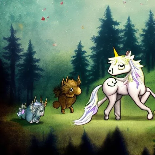 Prompt: The Magical Adventures of Sparky the Unicorn

Chapter 1: Sparky the Unicorn and His Forest Friends
Children's book
Ages 4 - 8 appropriate