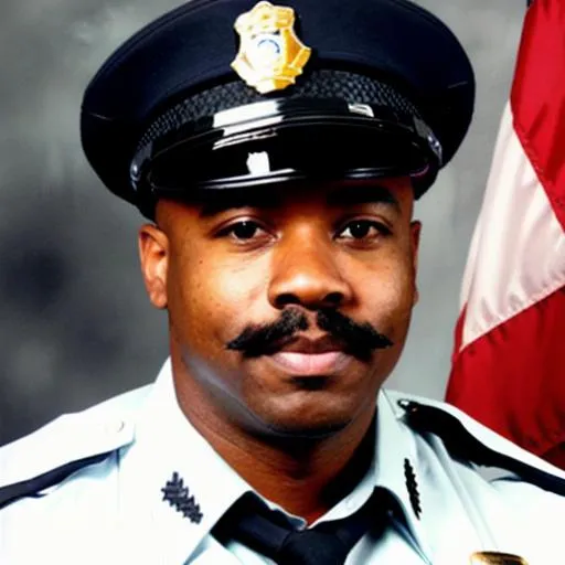 Prompt: black male Louisville police officer with a mustache
