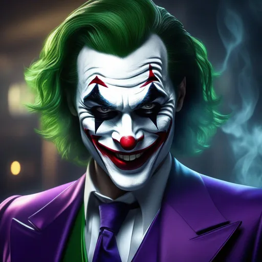 Prompt: Best Quality, hyper detailed, hyper artistic, hyper futuristic, hyper realistic, hyper unique, hyper unseen of too colored laughing Joker ((Bill Skarsgård)), spooky, halloween, scary, fantasy, mystical, mist, scary, fantasy, featured on artstation, 8k