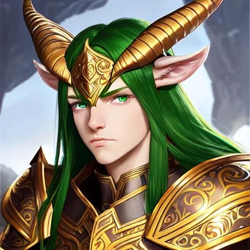 Prompt: 64K, centered position Full body of adult male, Mobile Legend, perfect eyes, long red hair, elf ears, green eyes, slight stubble on face, symmetrical, lighting, detailed face, concept art, digital painting, looking into camera, slight smile, heavenly full plate armor, intricate white and gold pattern on armor, small goat horns on forehead, paladin, no goat face, handsome, colorful ambient, colorfull, HDR, 64K