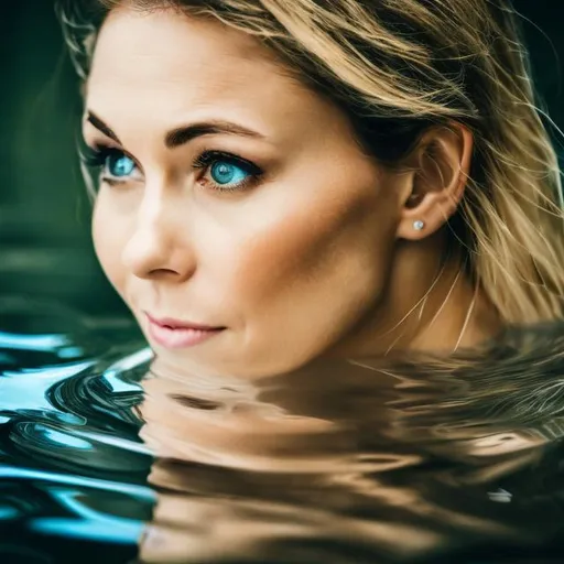 Prompt: A reflection in water of a womans face