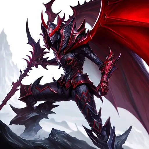 Prompt: Aatrox league of legends new skin, insanely detailed, highly detailed, perfect composition, full body, splash.