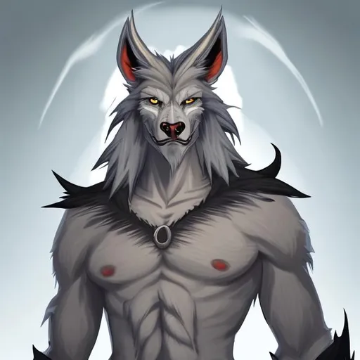 Prompt: a tall male werewolf, with white hair. he is very good looking, he has a wolf head and tail