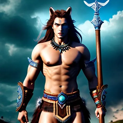 Prompt: 
mystique horse Teenage ancient native Dacian Hybrid wolf warrior man ethereal riding a mystique horse , with Dacian sword in right hand and Dacian Dracon flag in left hand full body, wild brown hair, as feather end boss with Aqua Blue Glossy eyes) , 
, dramatic, cinematic lighting, caustic, standing straight in tribal dacian illiric village,in to the montain forest ethereal, royal vibe, highly detailed, digital painting, Trending on artstation ,UHD  quality, artgerm, tan skin, by Lawrence Ciortan.