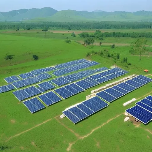 Prompt: rural area with solar power and improved mordern next gen technology powered by sustainable energy sources