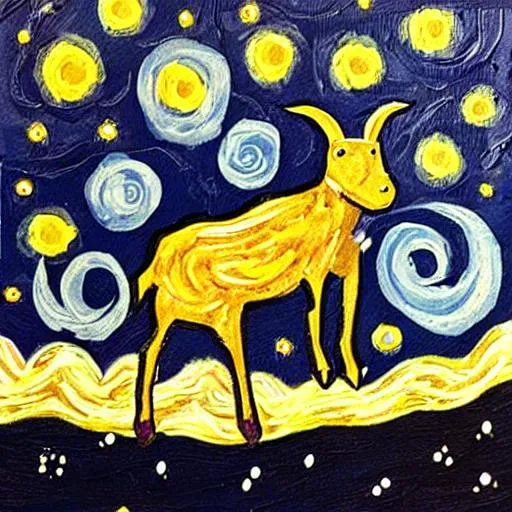 Prompt: Starry night goat in space