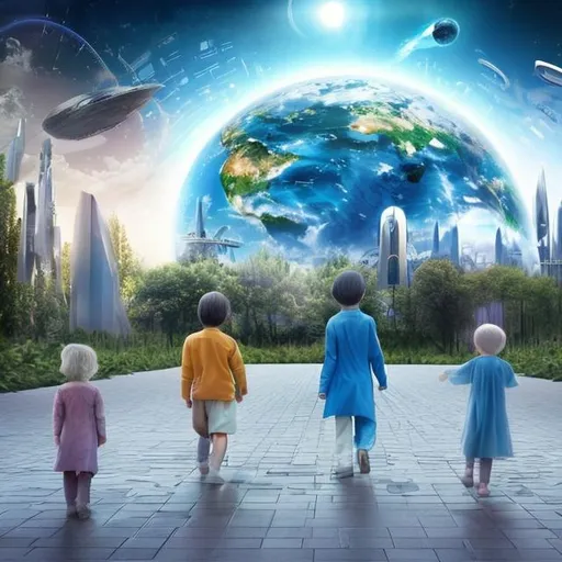 Prompt: I want to create an image on how a child look future world with the present world scenarios 