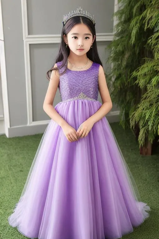 Girl 10yo, Queen purple dress, dress long, Queen crown, | OpenArt