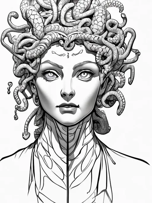 Prompt: Medusa pretty woman line art