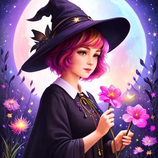 a young witch with short multicolored hair, Disney s... | OpenArt