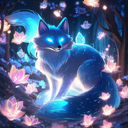A translucent kitsune that is glowing, in a den, rea... | OpenArt