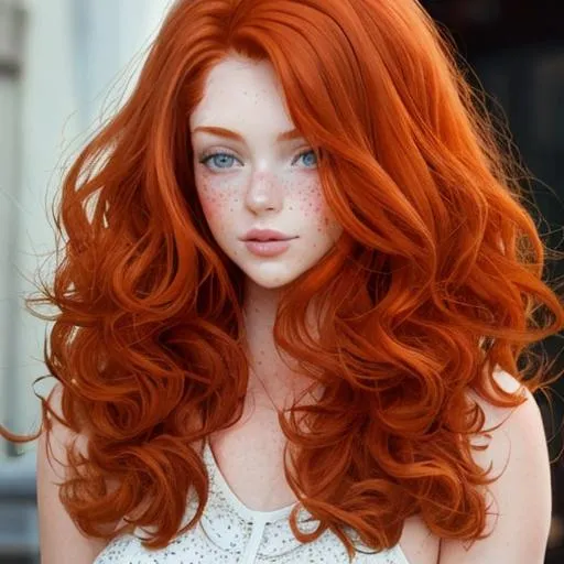 Prompt: , massive hair, ginger hair, auburn hair, freckled, feminine, girl, beautiful 