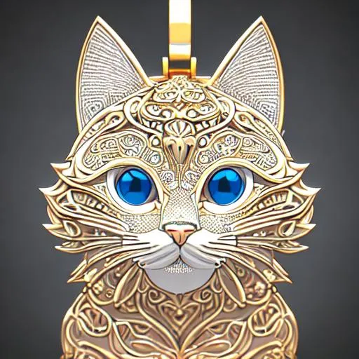 Prompt: godly wise cat , intricate 3d vector geometric, cutout shape pendant,  svg vector style, product studio shoot, 