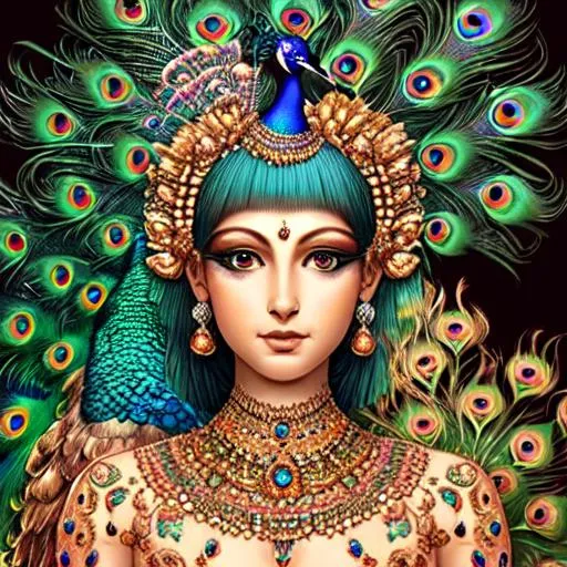 Peacock goddess, very realistic, closeup | OpenArt