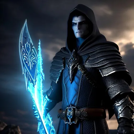 Prompt: Ultra realistic 3D render of vampire Raziel hesitating before the Abyss portal. Ancient gray vampire flesh contrasts with metallic gray and blue spectral armor.Twin curved horns protrude from his cowled hood and a single braid of gray hair falls over his shoulder. Razor-edged Soul Reaver sword clenched in indecision as he ponders the threshold between life and death. Rendered at insane resolution and detail in Unreal Engine 5 with physically based materials, volumetrics and photogrammetry to capture Raziel's decaying flesh and millennia of doubt and strife while digital sculpting reimagines his iconic armor in photorealistic detail. Trending on ArtStation for the ultimate vision of an enlightened vampire at a crossroads, haunted by the past yet compelled to venture into the unknown.