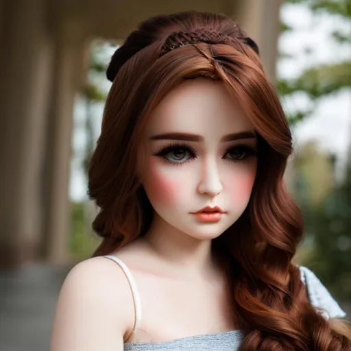 Prompt: A woman turned into a porcelain doll.