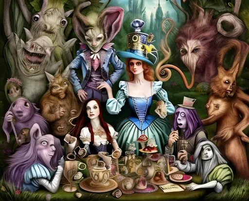 Prompt: Creatures Alice in wonderland style mixed with renaissance 