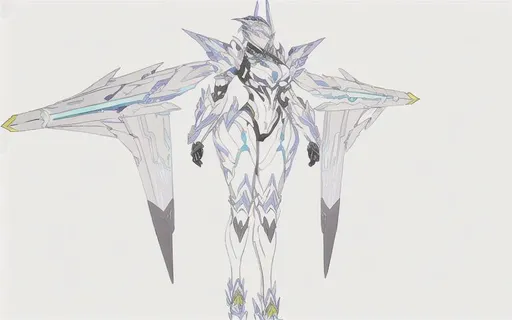 Prompt: HD 4k clear Armored Core last raven 
Mecha
Fantasy
Superhero  art of mechanical armor futuristic sleek crown shaped head, angular chest, right arm massive and powerful, left arm holding blaster,  rocket legs  showing data and statistics 