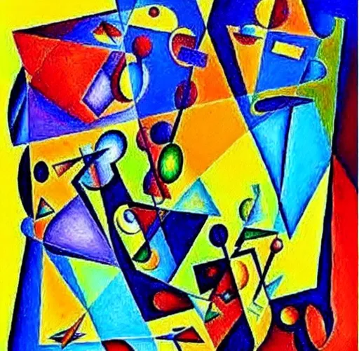 Prompt: A painting of three different dimensions coming together to make one universe abstract paintings with realism and beautiful colors in cubism 