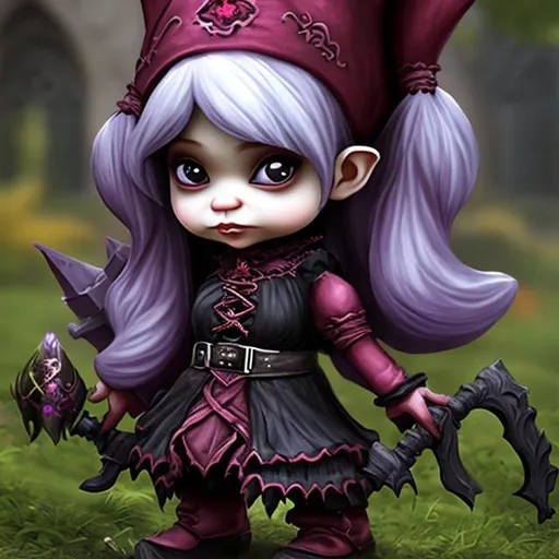 Prompt: Female gnomes in beautiful gothic dress hyper detailed gothic style


