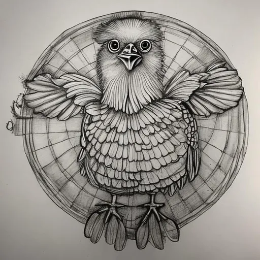 Prompt: vitruvian bird as a chicken drawn in the style of artist Leonardo da Vinci