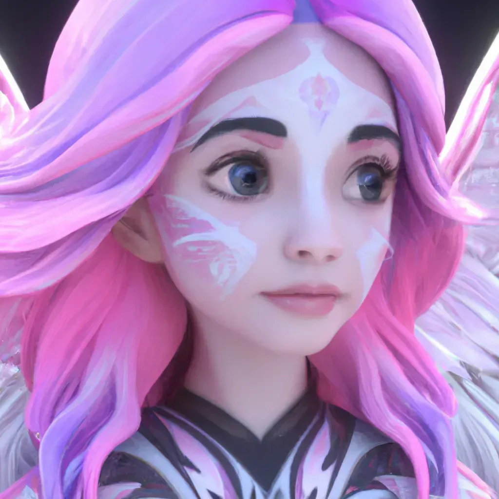 Prompt: Disney style，princess with bigs eyes, pink hair, white wings, angel like, unreal engine, hyper detailed, photorealistic, octane render，4k