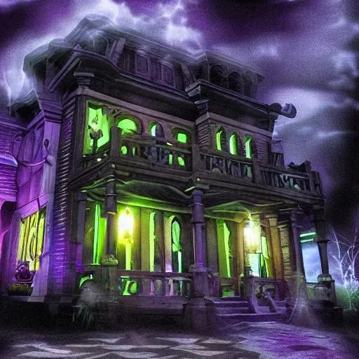 Prompt: Luigi’s mansion exterior dark and spooky 