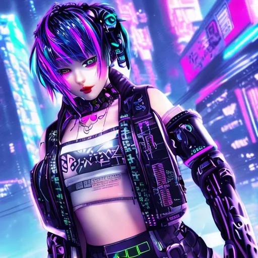 Prompt: neon anime cyber punk girl