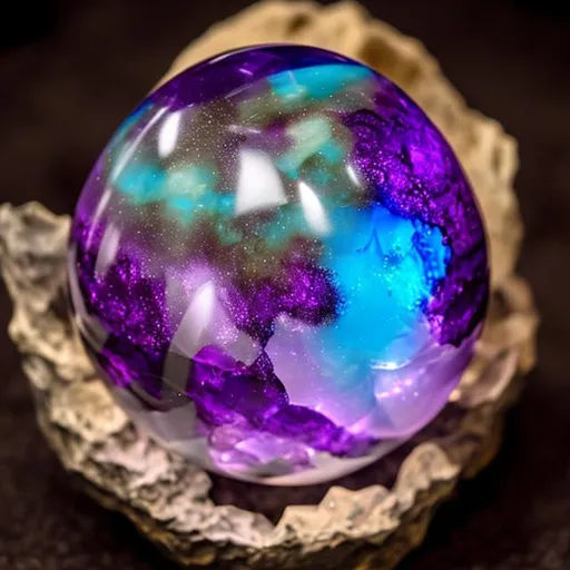 Prompt: Purple crystal, egg, glow, gem, dark, cave, cool colors, dragon egg, dim lighting, smokey, realistic egg