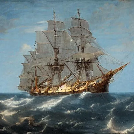 Prompt: 18th century ship in the ocean
