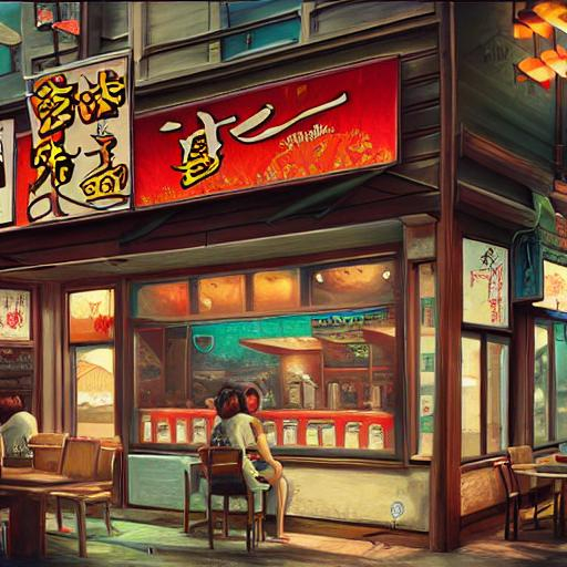 a painting of a ramen shop, a detailed matte paintin... | OpenArt